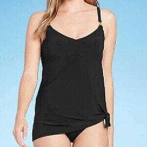 NEW NWT AQUA GREEN Strap Detail Side Split One Piece Swimsuit Swim Dress Black S